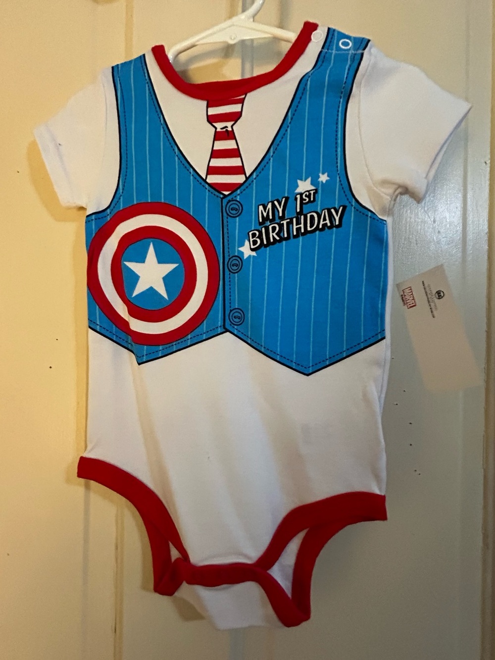 Marvel Baby Boy 1st Birthday Captain Shield Blue & Red Bodysuit